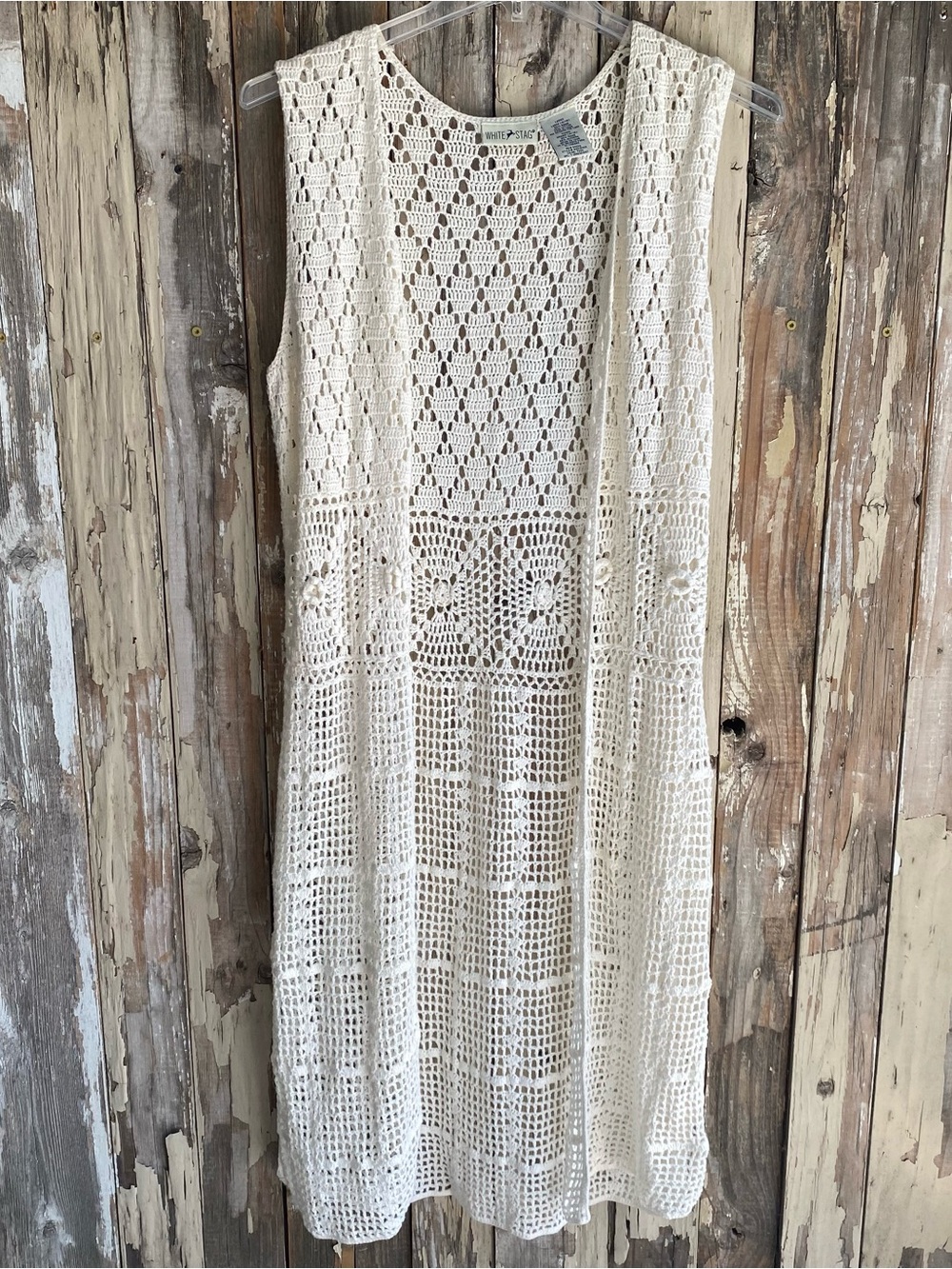 White Stag cream crochet duster sweater vest boho western festival fall Large